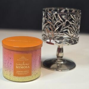 Bath & Body Works Sunshine Mimosa 3-Wick Candle PLUS Chrome Vine Holder *Read